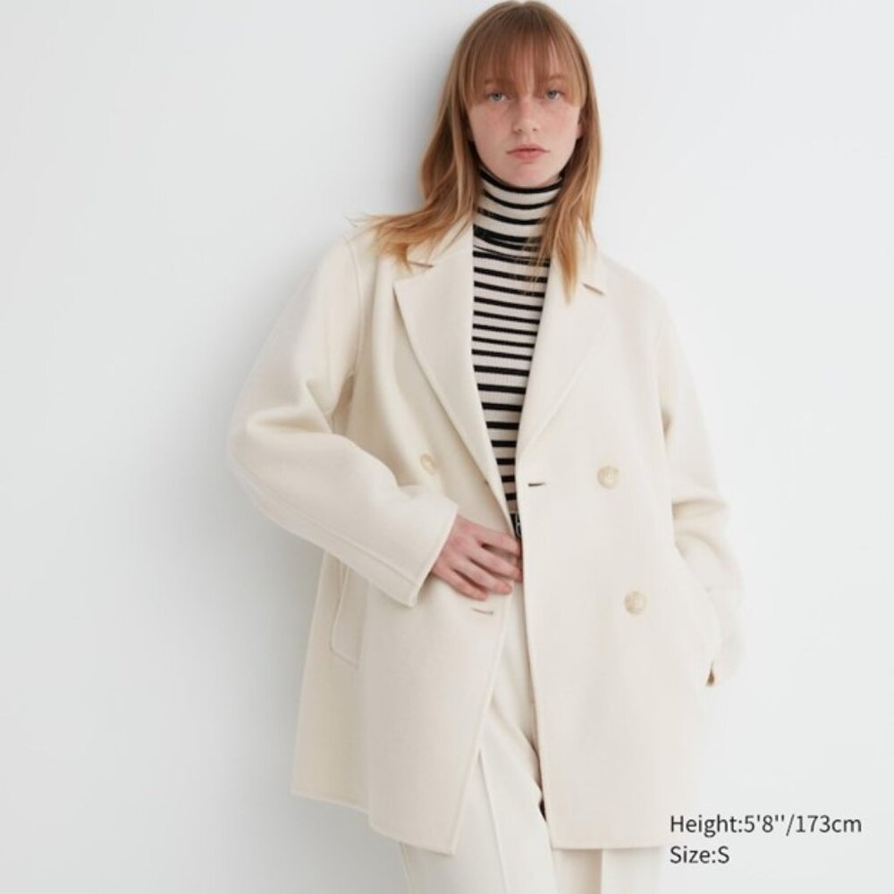Uniqlo Off White Wool Blend Loose Double face Fall Winter Short Mid Coat M